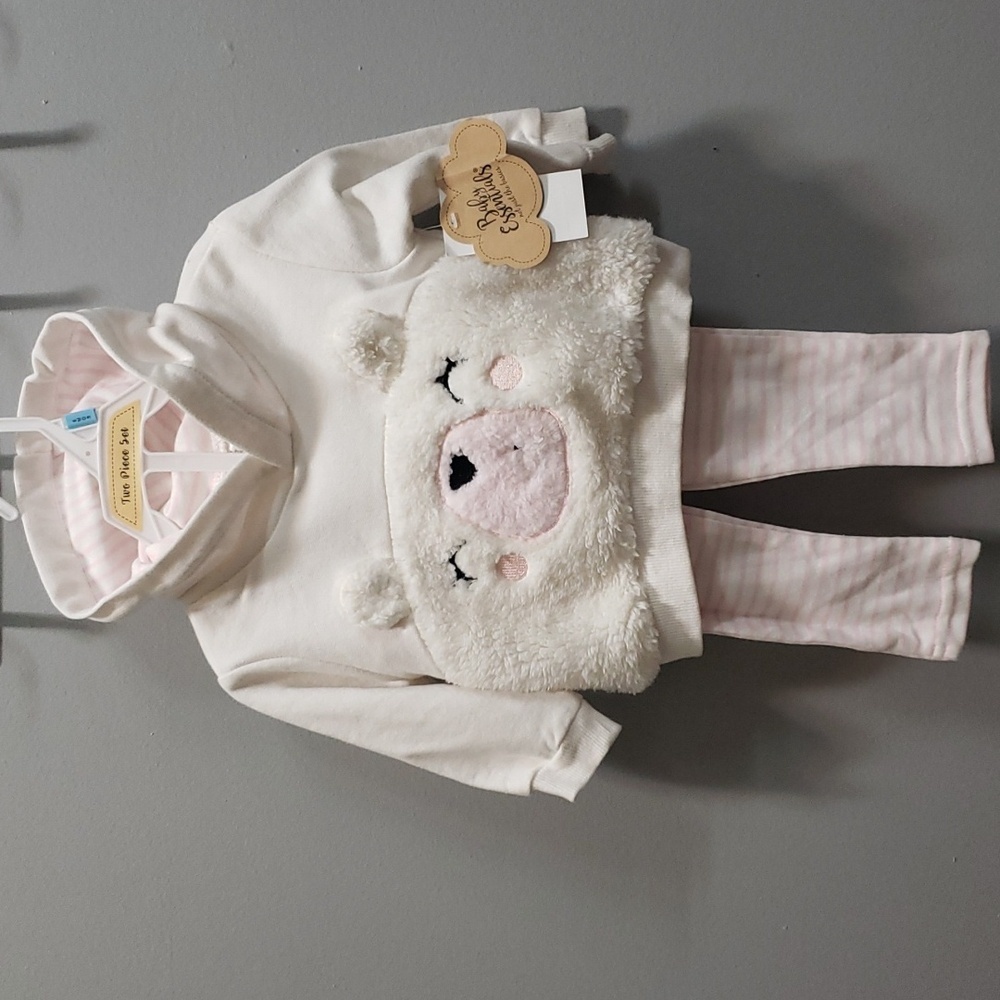 Baby Essentials NWT 2-piece Smiling Bear Hoodie and Striped Leggings, 6 mo